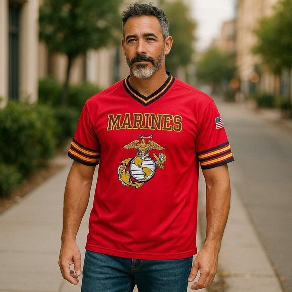 JWM Marine Semper Fi US Military Football Jersey Red / Black Men's XL - Picture 12 of 12